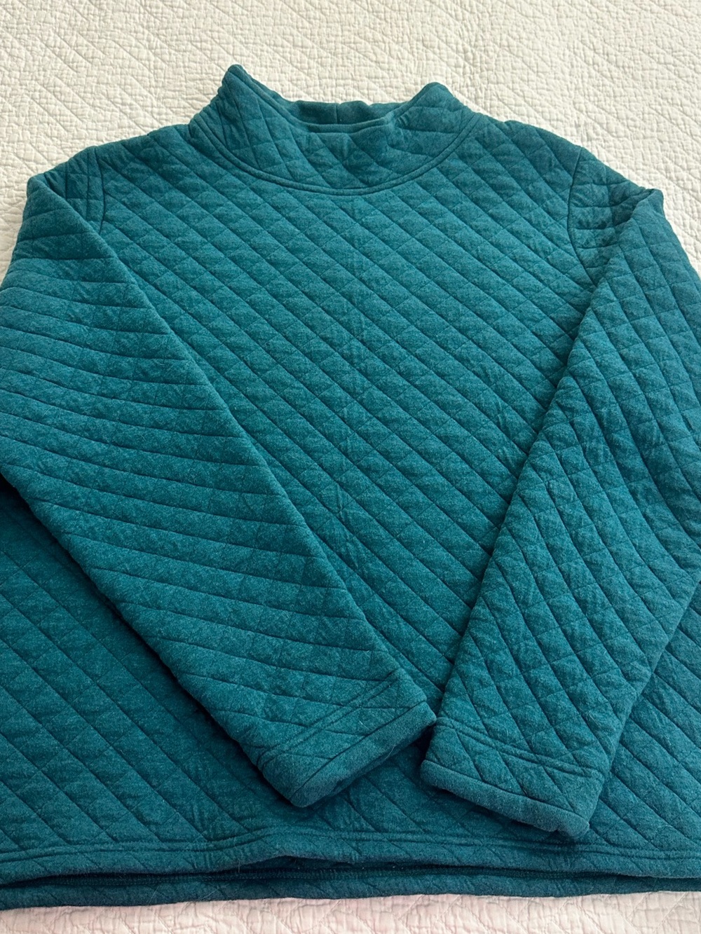 Orvis Womens Quilted Teal Mockneck Turtleneck Pullover Sweatshirt Size XL